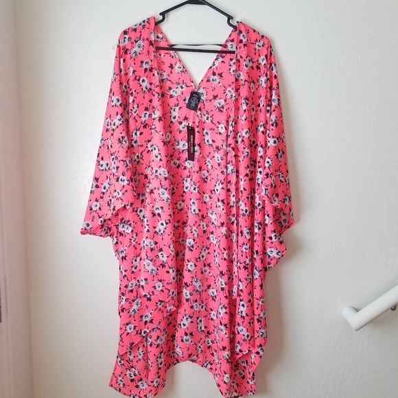 Agnes & Dora Plus Sz Pink Floral Flowy Kimono - Picture 7 of 12